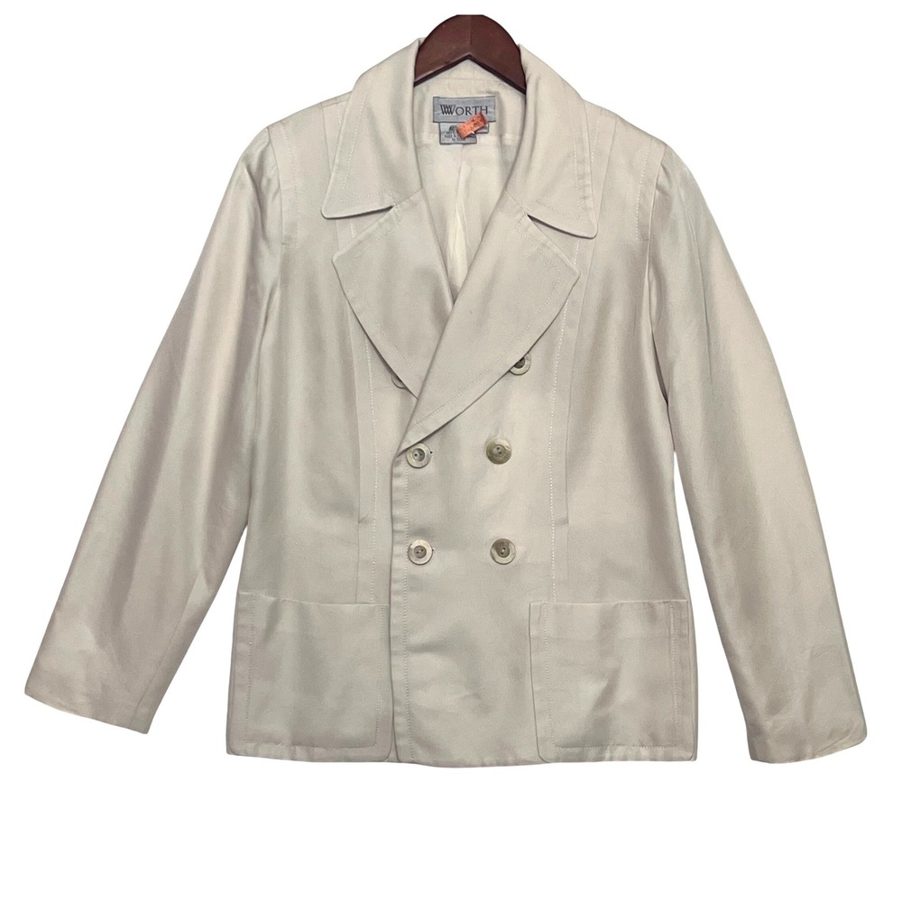 Vintage Worth Womens Silk Cotton Double Breasted Blazer Jacket Cream Ivory Sz 8